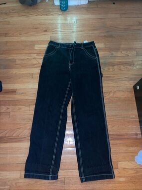 refuge Black Straight-Leg Jeans with Contrast Stitching